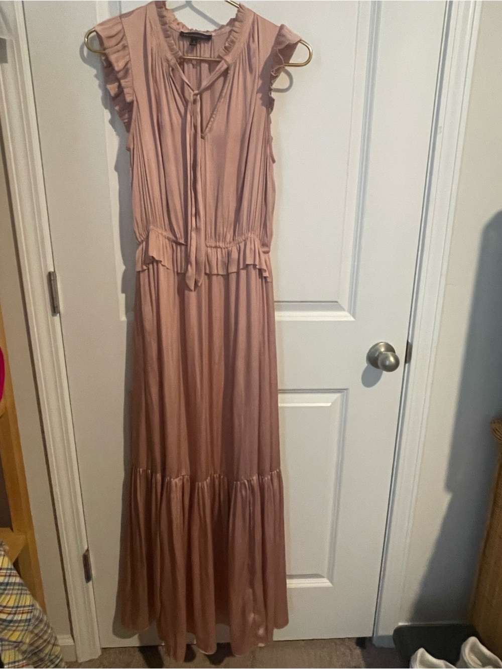 Women’s Pink Ruffle Maxi Dress Banana Republic 6 Cottage Core Tiered Ruffles - Picture 1 of 10